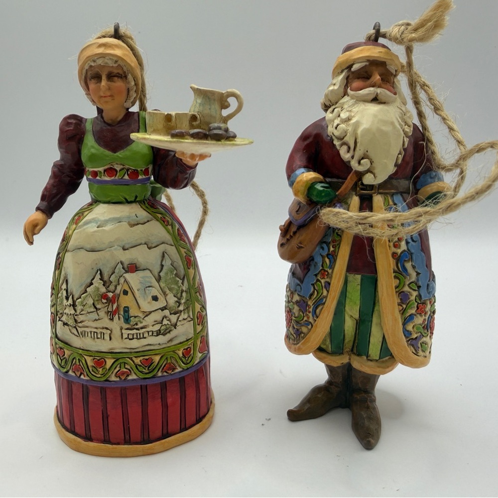 Jim Shore Heartwood Creek Festive Santa and Mrs. Claus Holiday Ornaments